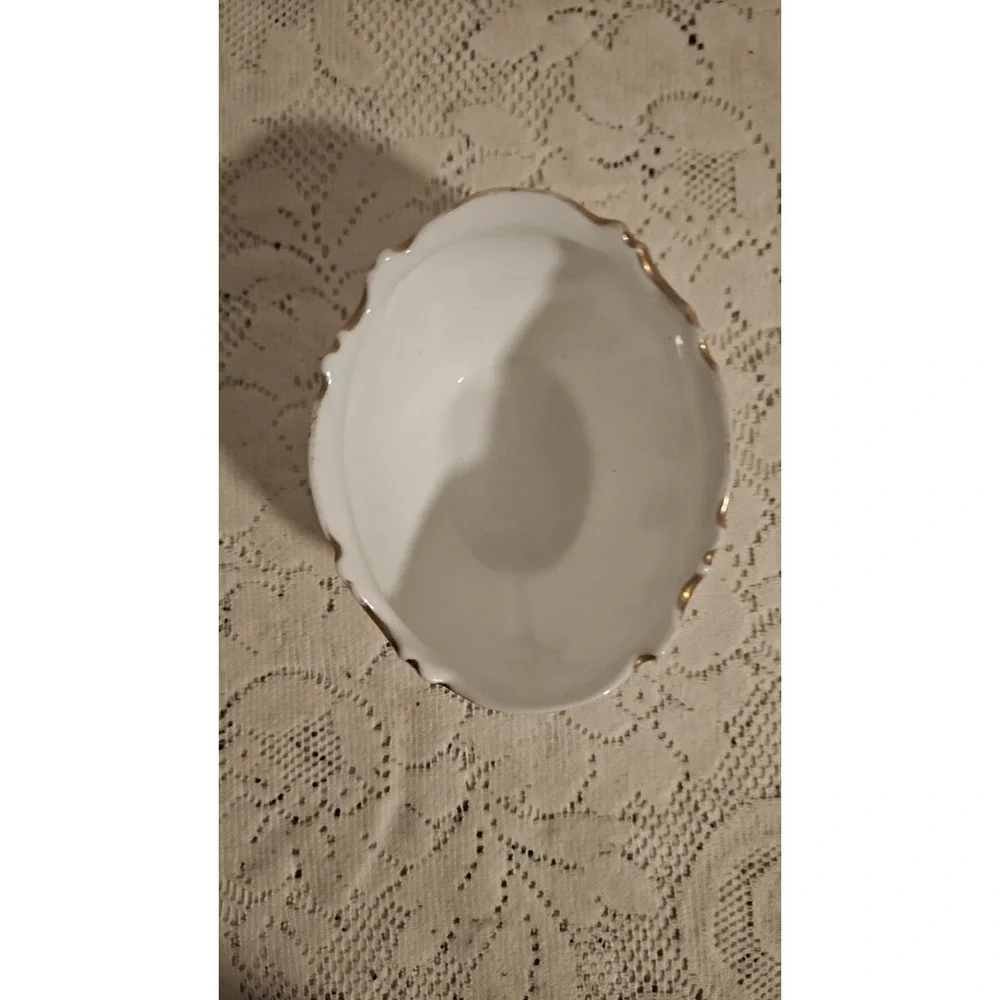 c1900 Limoges Elite Works Porcelain Bowl scalloped footed Gold Round Small